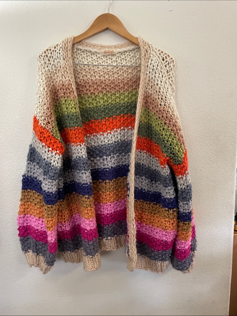 Listicle Multicolor blocks Striped Chunky Open-Front Cardigan M